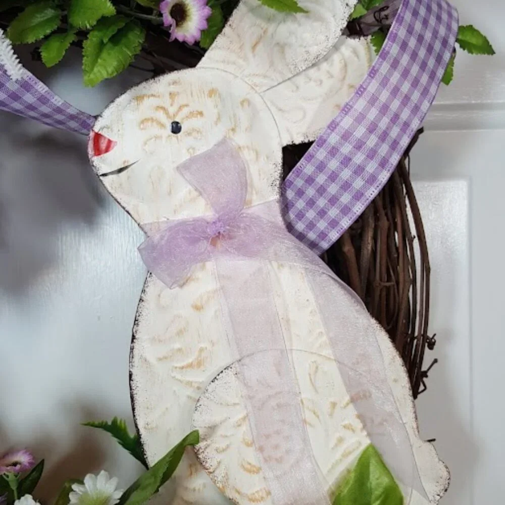 Spring Easter Bunny Wreath, Easter Grapevine, Spring Floral Wreath, Hand Crafted